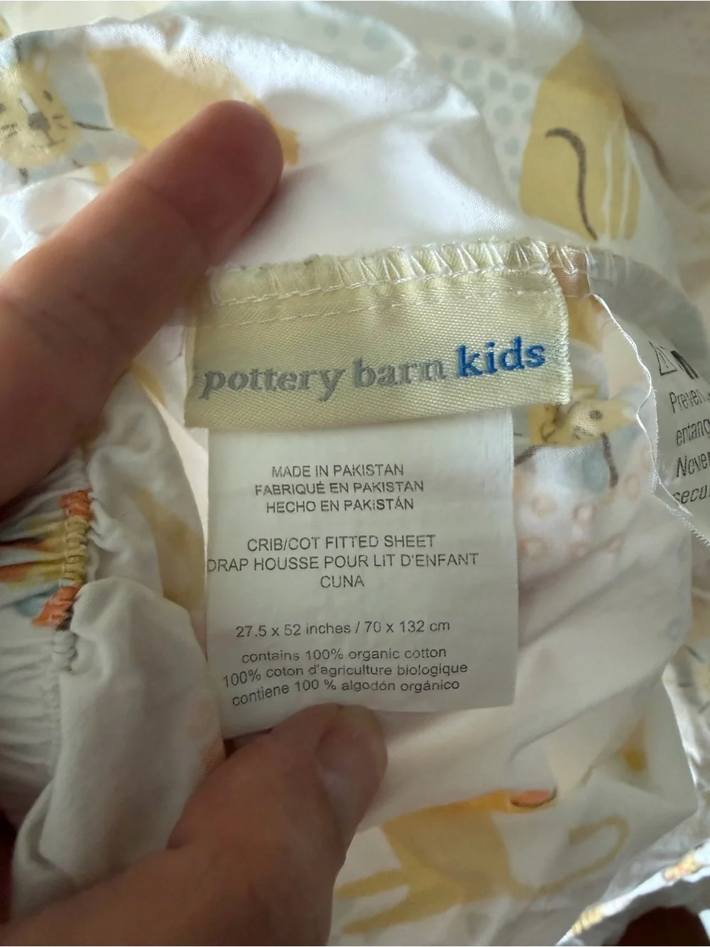 Pottery Barn Kids White and Yellow Lion Crib Fitted Sheet 100% Cotton